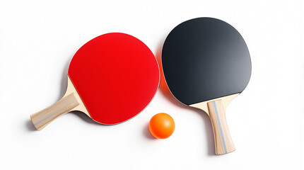 ping pong racket and ball on white background