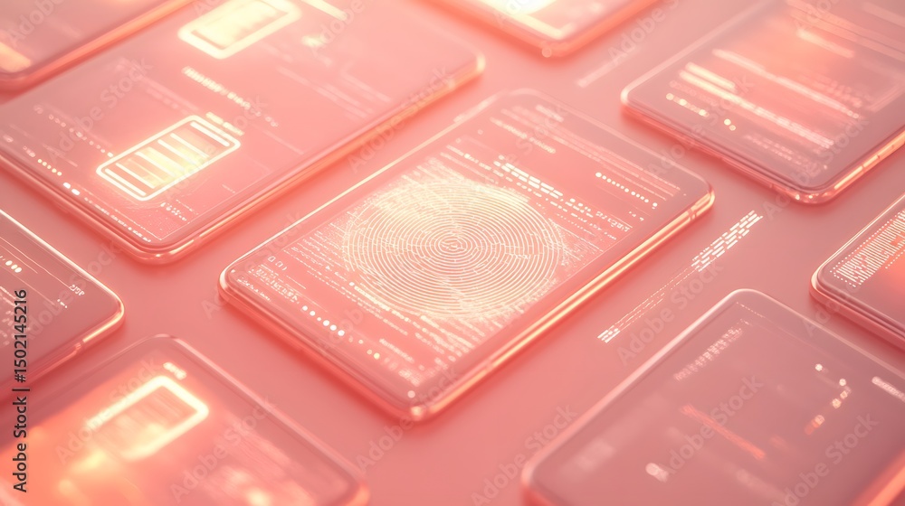 Poster digital displays of various data interfaces on multiple devices.