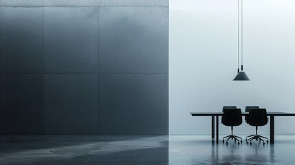 Fototapeta premium Minimalist Office Space with Table and Chairs in Neutral Colors