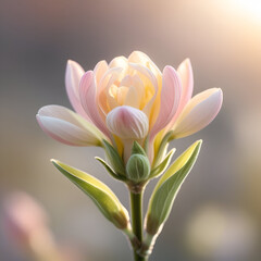 Fototapeta premium The image depicts a blossoming flower bud, showcasing the harmony between nature and its beauty.