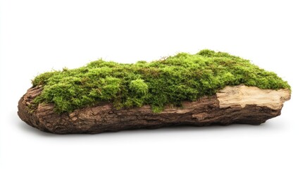 Moss-covered log on white background