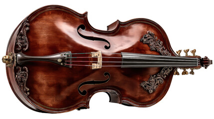 Obraz premium Intricate Strings: A close-up shot reveals an antique bass viol, its wood grain, elegant curves, and meticulous carving telling a tale of classical music.