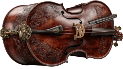 Exquisite Musical Instrument: An elegant double bass, meticulously crafted with fine detail, stands in a showcase of its musical allure, reflecting artistic and traditional craftsmanship.