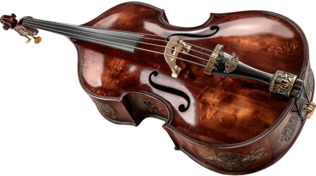 Double Bass Beauty: A stunning, meticulously crafted double bass, showcasing its rich wood grain and intricate design, an ode to the elegance of musical instruments.