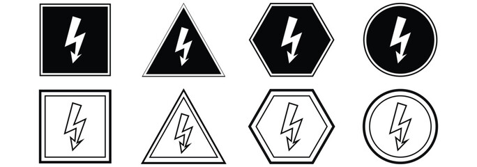 High voltage sign. High Voltage Warning Signs. Dangerous electrical voltage icon set.