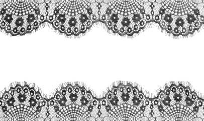 Frame made of beautiful black lace on white background