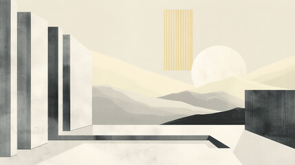 Minimalistic abstract architecture desktop wallpaper featuring clean lines, geometric shapes, monochromatic tones, and negative space for a modern, sleek, and sophisticated design aesthetic