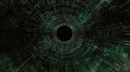 Fototapeta premium a dramatic close up of a dark space with a circular hole in the center, revealing an intricate design that resembles a digital or futuristic interface