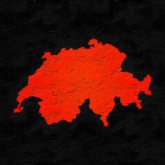 Switzerland red map on isolated black textured background. High quality coloured map of Switzerland.