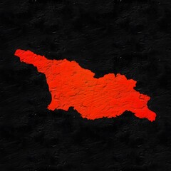 Georgia red map on isolated black textured background. High quality coloured map of Georgia.