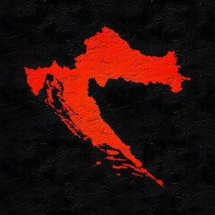 Croatia red map on isolated black textured background. High quality coloured map of Croatia.