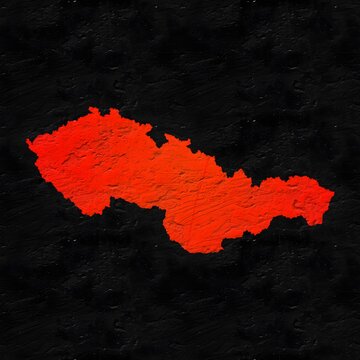 Czech Republic red map on isolated black textured background. High quality coloured map of Czech Republic.
