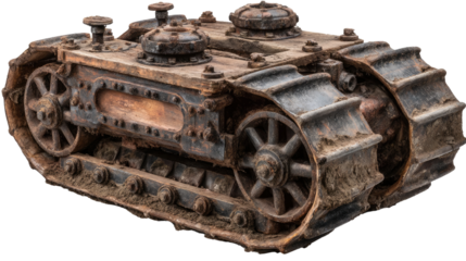 Vintage tank toy, a miniature metal army machine with rust color and intricate detail and nostalgia toy aesthetic.