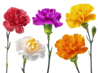 Various flowers carnation flower variety in full bloom floral arrangement on green stems