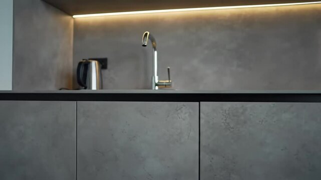 Sleek Kitchenette With Minimalist Stone Texture For Modern Living