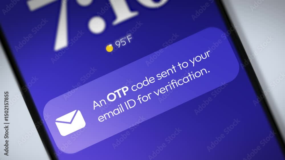 Poster otp sending message on email concept with notification appearing on the mobile phone, close up 4k fo