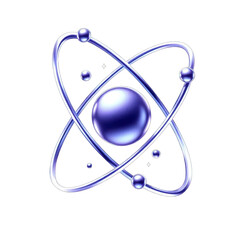 An atom model shows energy and potential in its structure, representing scientific concept and innovation with digital illustration