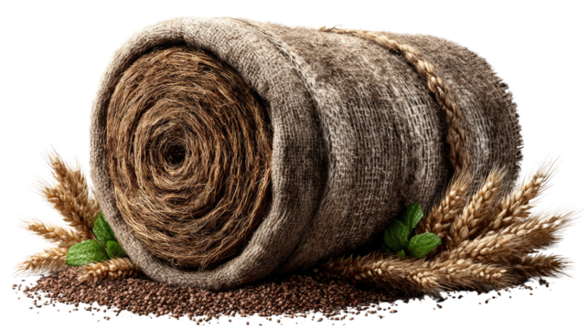 A Wheat and Rolled Material: A rolled material, with grains and a touch of green, inviting viewers to appreciate textures and colors of nature's bounty. 