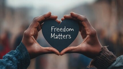 Anti-Human Trafficking concept, Empowering Message of Hope: Hands Creating Heart Shape with "Freedom Matters" Text, Anti-Trafficking Advocacy Concept