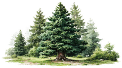 Evergreen forest: A vibrant tableau of majestic evergreen trees, evoking a sense of peace and the quiet beauty of the natural world.