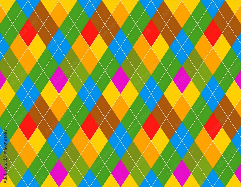 Poster rainbow argyle pattern repeats seamlessly.