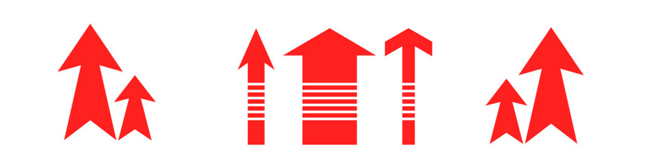 arrows up icon set isolated on white background, with variable head size and variable long body arrow red
