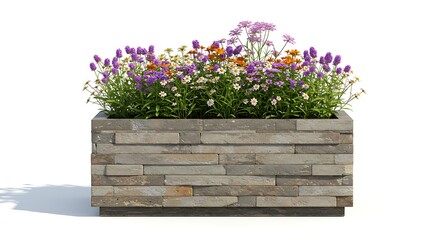 Stone planter with colorful flowers