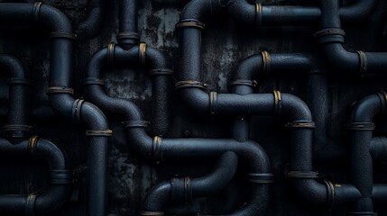 Intricate Network of Industrial Pipes Forming an Abstract Dark Pattern