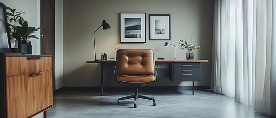 Modern home office, leather chair