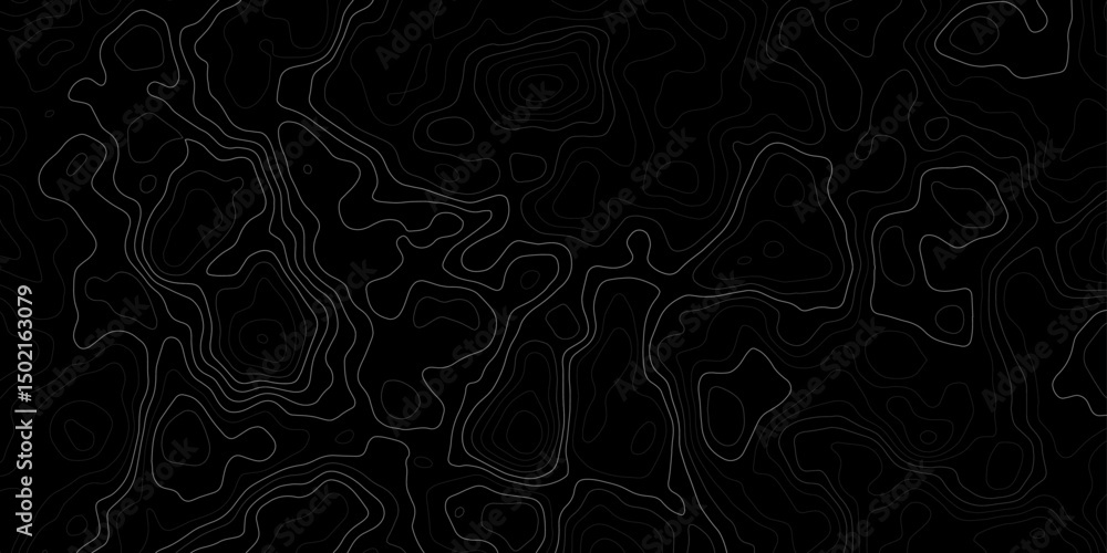 Poster abstract modern topographic map wavy line illustration with contour lines on a dark background. mode