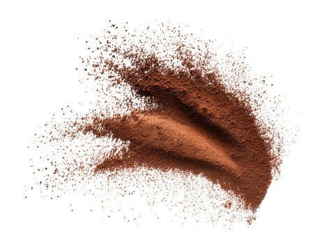 Cocoa powder explosion isolated on transparent background