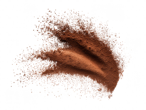 Cocoa powder explosion isolated on transparent background