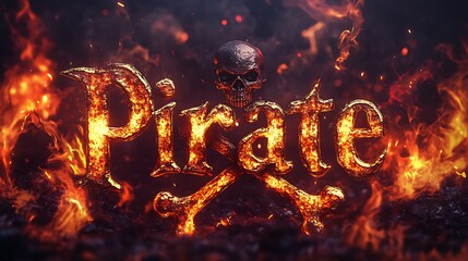 Fiery text display of the word pirate.
