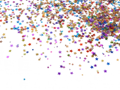 Colorful star confetti scatter isolated on transparent background