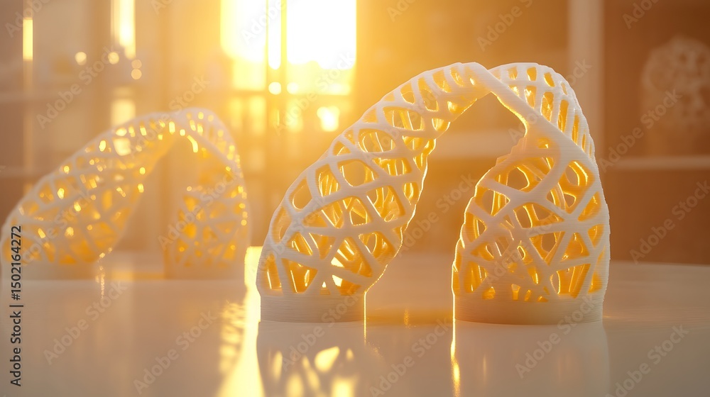 Poster intricate, three-dimensional, lattice-like structures.