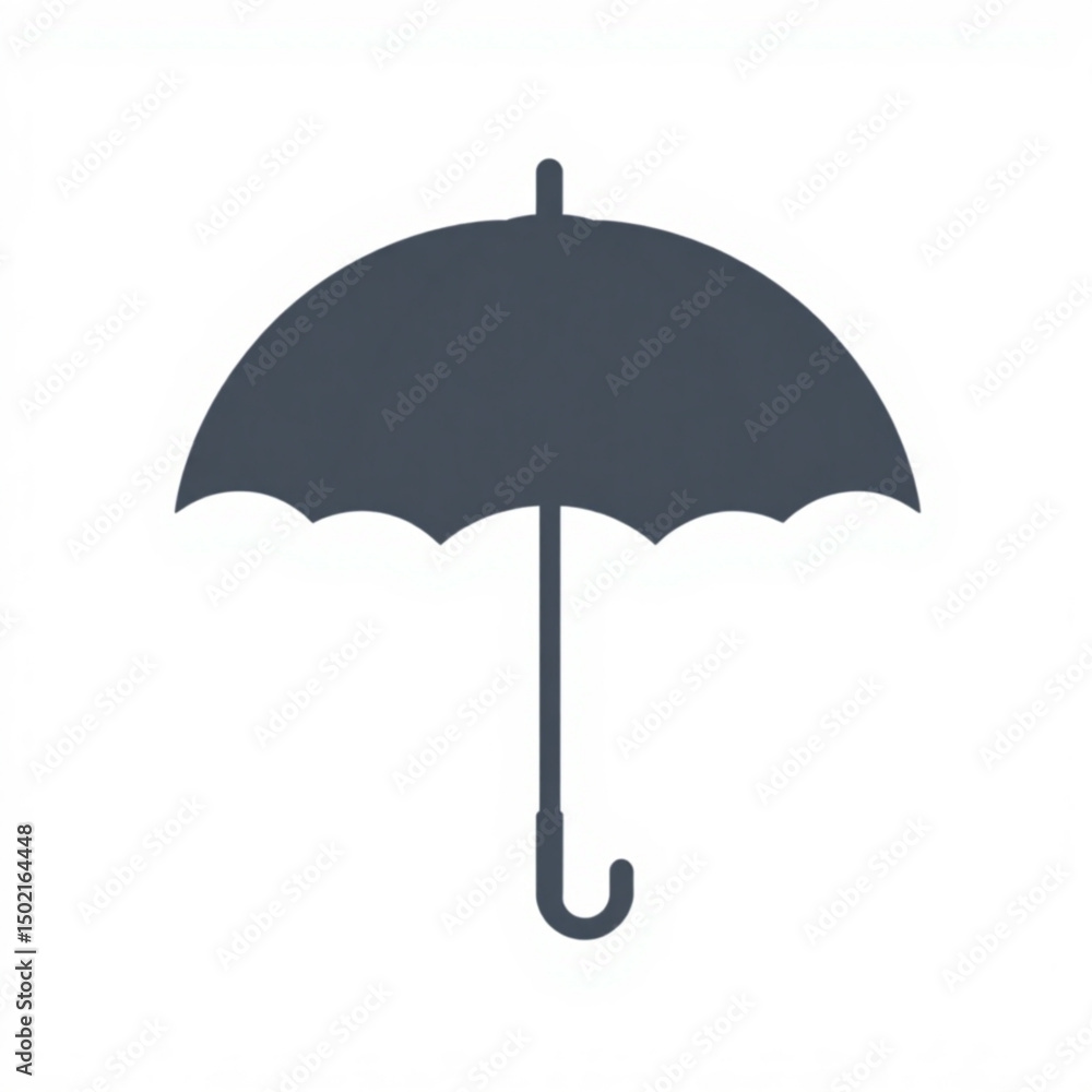 Poster illustration of a gray umbrella with a curved handle and a rounded top on a white background image c