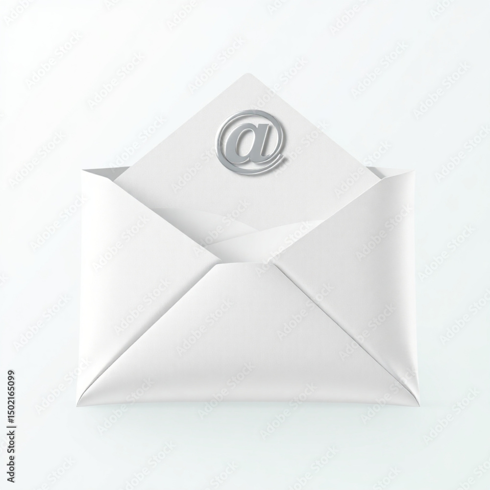 Poster opened white envelope with an at symbol on the inner paper suggesting email communication concept id