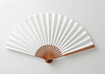 White paper folding fan isolated on white background, a traditional oriental accessory for cooling and decoration