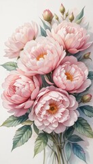 A beautiful bouquet of pink roses and peony blossoms showcases nature's vibrant floral beauty in spring