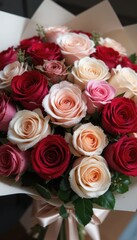 Beautiful red and pink rose wedding bouquet, a romantic celebration of love and nature's floral beauty