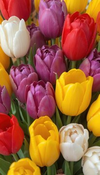 Fototapeta Vibrant red and yellow tulips in a spring bouquet, showcasing colorful garden blooms