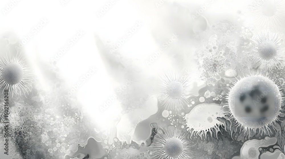 Poster abstract grayscale image of microscopic entities.