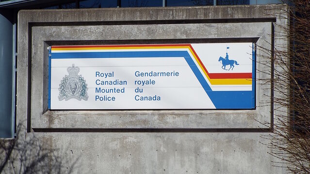 Vanier, ON, Canada-May 22,2025: A Royal Canadian Mounted Police (RCMP) sign at 155 Macarthur Avenue.
