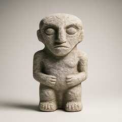 Obraz premium Ancient Stone Sculpture Depicting Human-Like Figure With Simplistic Features and Strong Expression