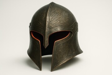 Intricate Design of a Dark Metallic Helmet Showcasing Historical Craftsmanship From Ancient Warrior Culture