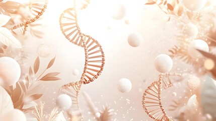 Delicate botanical composition with floating dna strands.