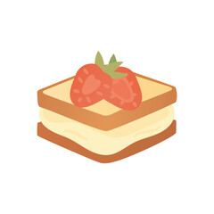 Vector Illustration of Toast with Cream Filling and Sliced Strawberries on Top Isolated on White Background