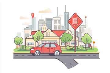 Flat vector illustration of IoT applications transportation logistics vehicle diagnostics and route planning