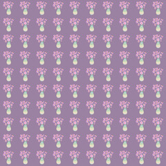 꽃병 그림이 있는 보라색 패턴 배경