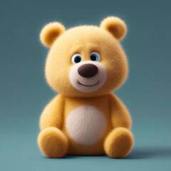 Obraz premium Cute yellow teddy bear sitting on blue background